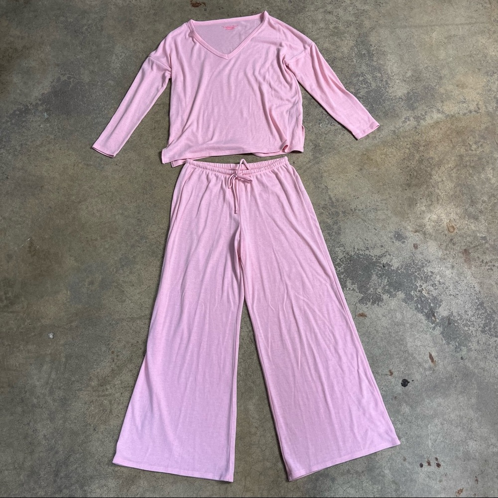 Victoria's Secret 2pc Matching Lounge Pajama Set Baby Pink Wide Leg Sweatpants